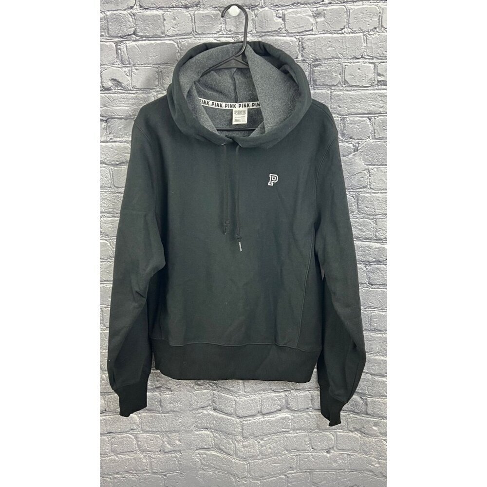 Victoria's Secret Pink Black Pullover Hoodie Reverse Weave Logo Size Small - Picture 1 of 6